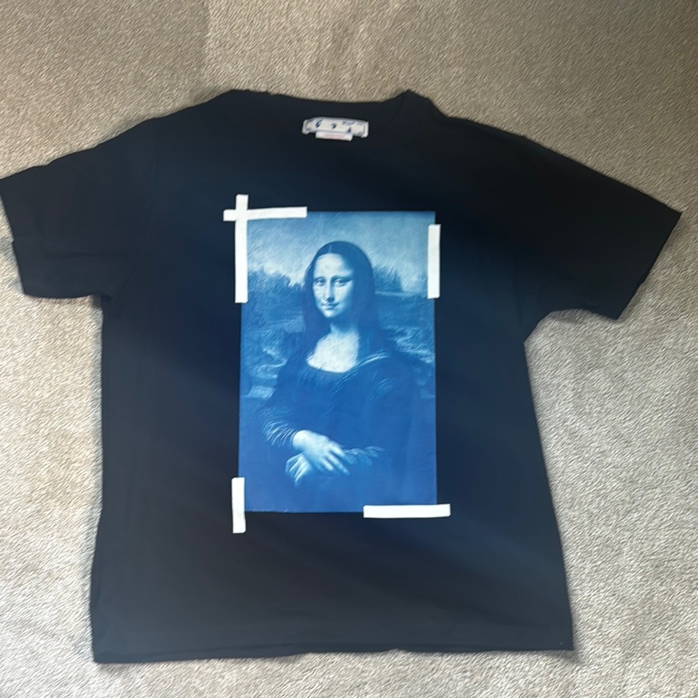 Off White Black T-Shirt with Blue Graphic Print